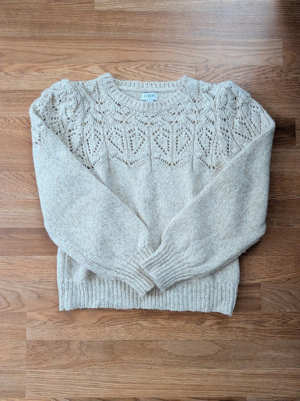 J. Crew Cream Knit Sweater with Lace Shoulder Detail